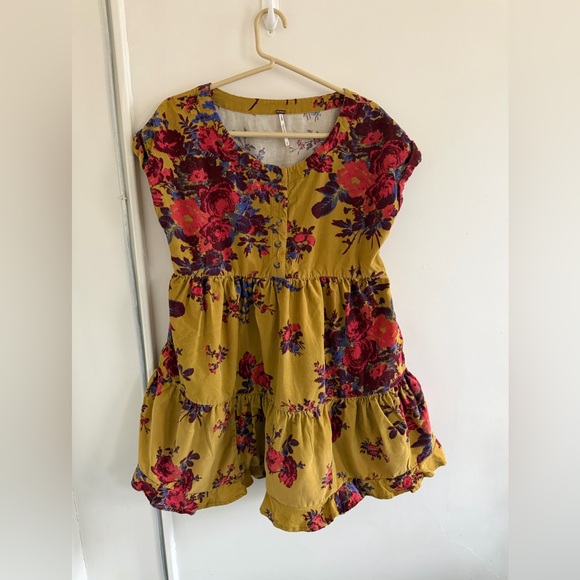 Free People Dresses & Skirts - FREE PEOPLE | XS | Harper corduroy floral tiered mini dress top mustard Prairie